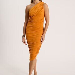One Shoulder Sleeveless Ruched Asymmetrical Midi Dress